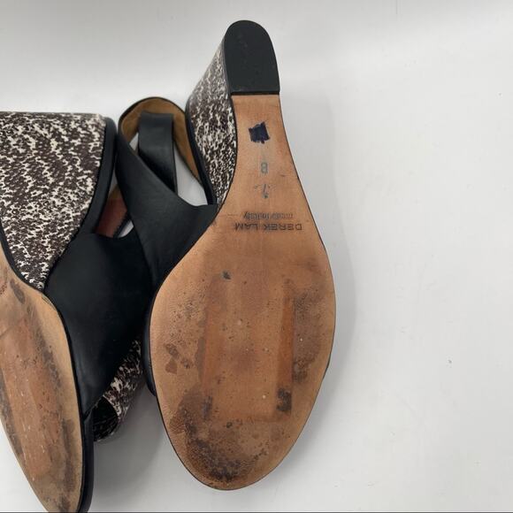 DEREK LAM Snakeskin Wedge Black Leather Strappy Slingback Shoes Heels Size 7 - Picture 8 of 11